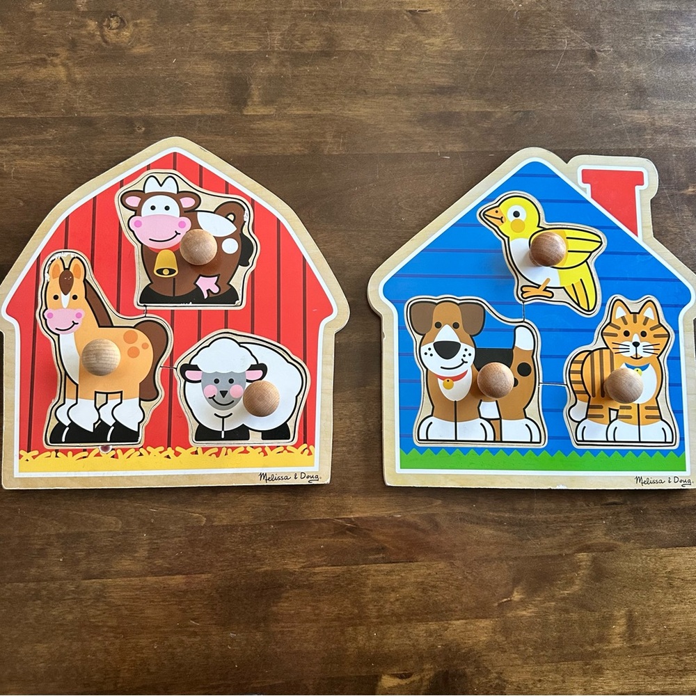 Melissa & Doug Toddler Jumbo Puzzles (2) Barnyard Animals Dog Cat School